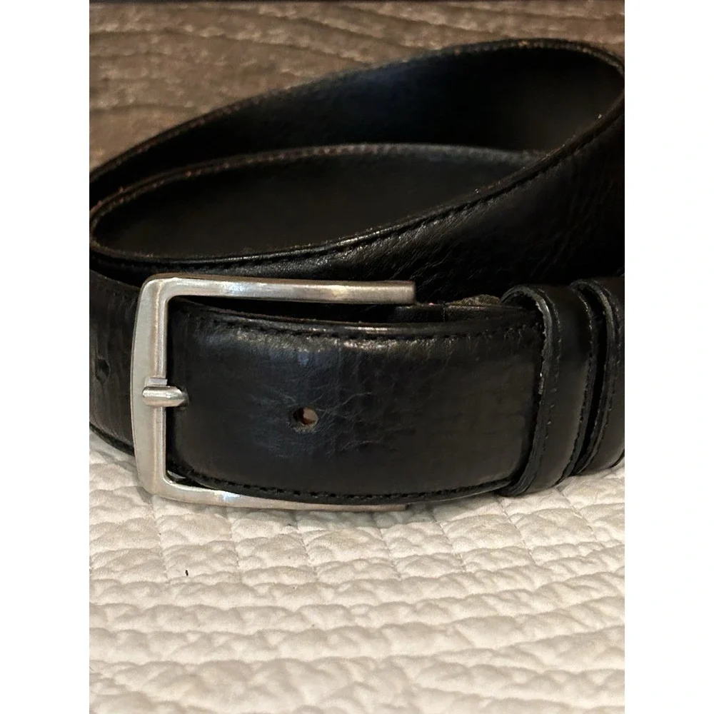 Vera Pelle Belt Black Suede Leather Silver Buckle Made In‎ Italy Unisex